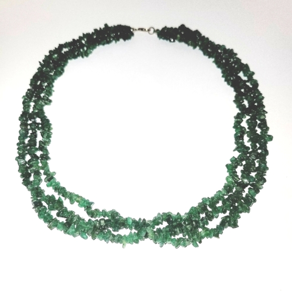 NEW Green Aventurine Chips 3 Strand Necklace Platinum over Sterling Clasp 20in - Picture 4 of 8